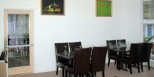 Restaurant dining room with natural light