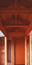 A covered bridge provides access