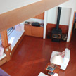 Looking from the loft into the main space