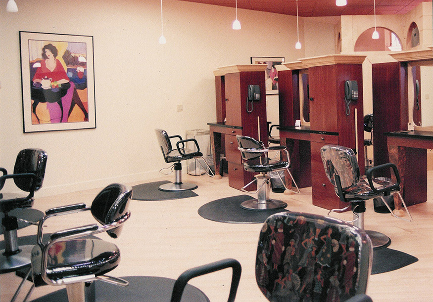 The salon includes custom designed styling stations
