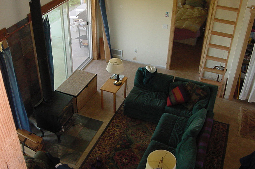 View from the loft down into the living room