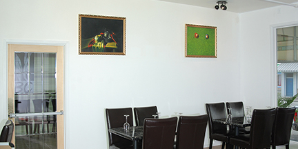Restaurant dining room with natural light