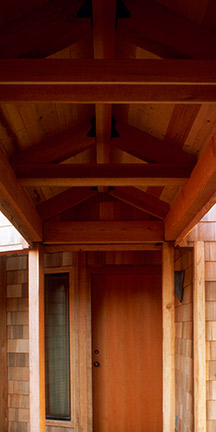 A covered bridge provides access