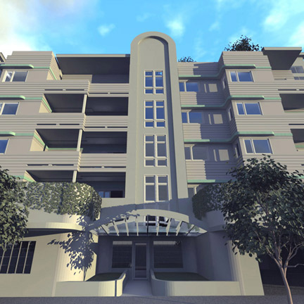 Green condo front entry