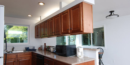 Open plan kitchen looking to dining room
